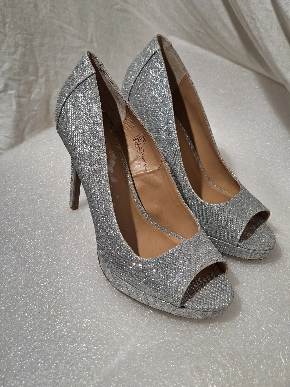 Silver Glitter Peep-Toe High Heels